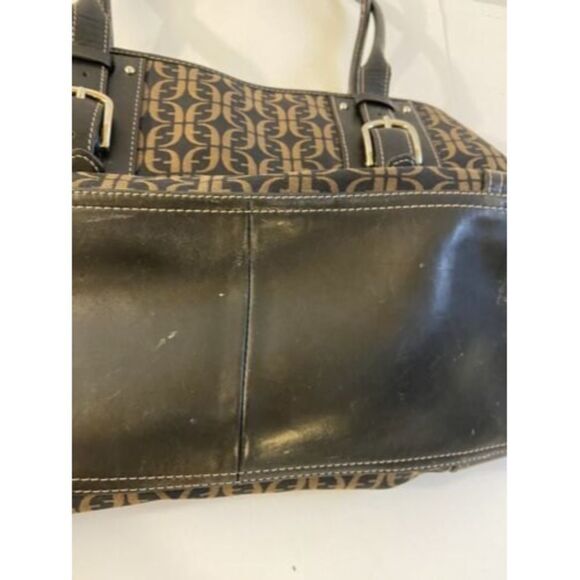 FOSSIL WOMEN'S SIGNATURE CANVAS BROWN/BLACK SHOULDER BAG PURSE GEOMETRIC Key - Picture 4 of 8